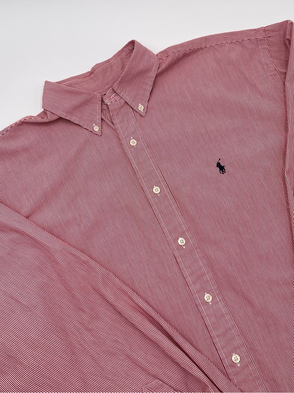 Ralph Lauren Mens Classic Red Pinstripe Button Down L/S Dress Shirt XL Preppy - Picture 5 of 10